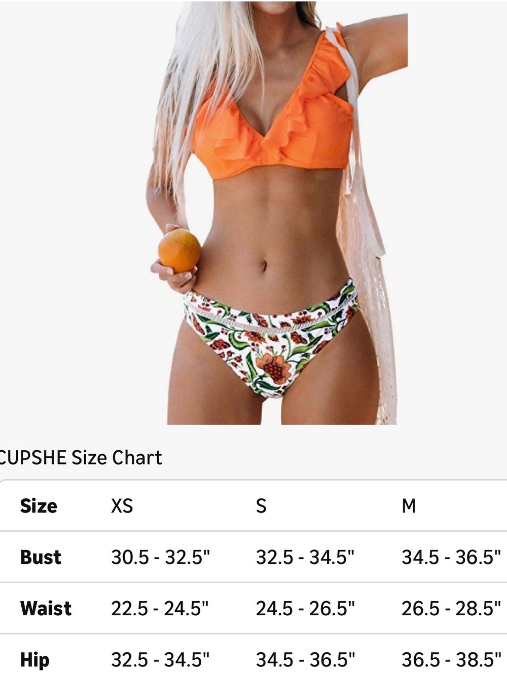 Cupshe Orange Ruffle Bikini Top with Floral Print Bottoms- Size Small - Picture 6 of 6
